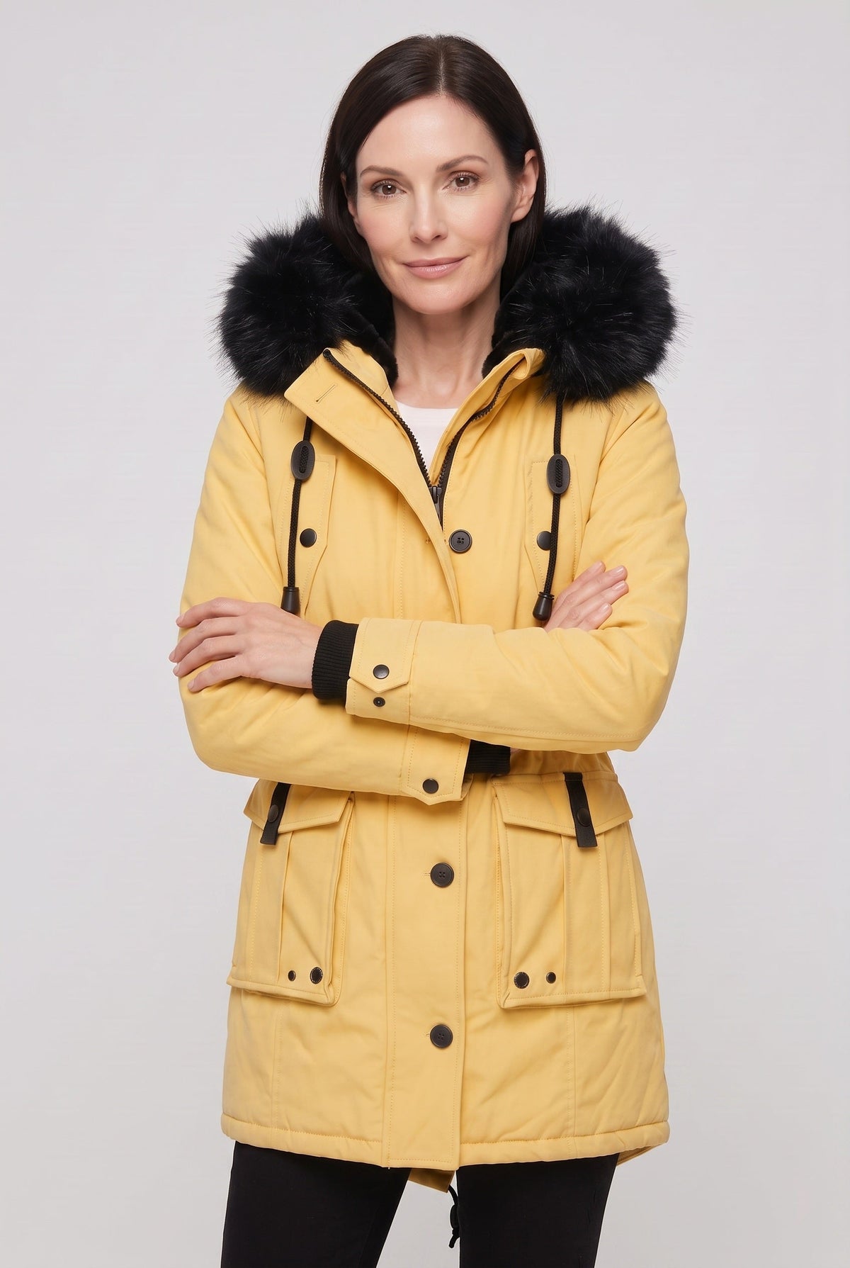 Manteau Femme | Boutonné Capuche Fausse Fourrure Taille à Cordon - 8