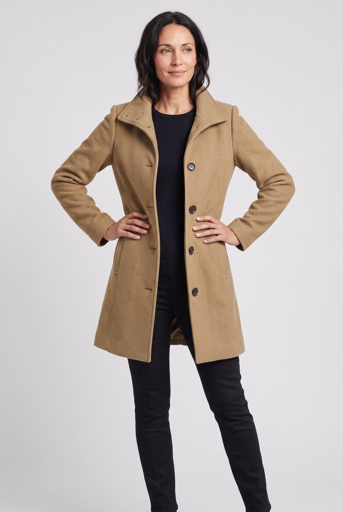 Manteau Femme | Boutonné Coupe Mi-Longue Col Montant - 5
