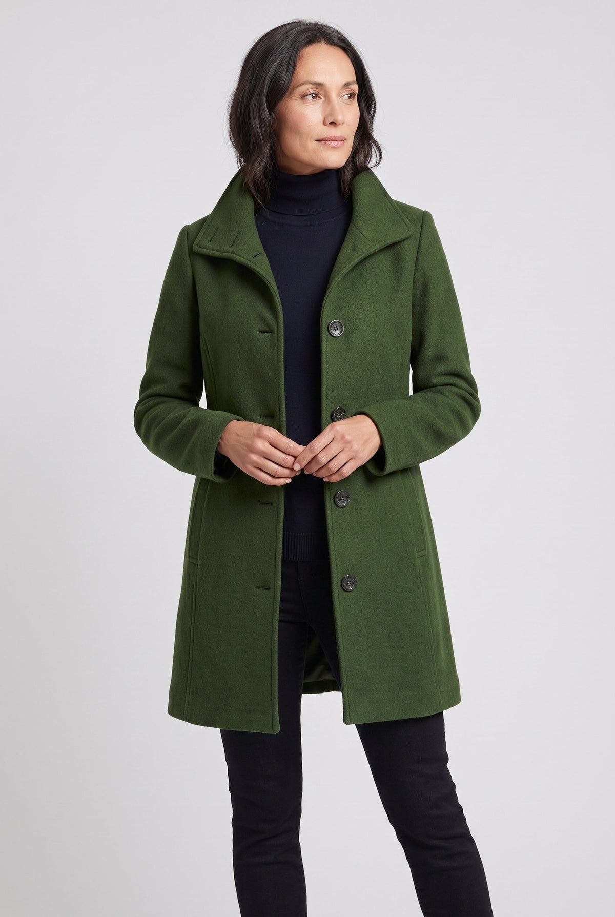 Manteau Femme | Boutonné Coupe Mi-Longue Col Montant - 6