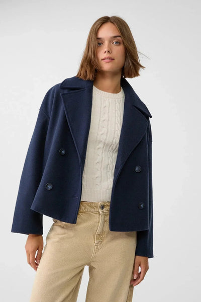 Manteau Femme | Caban Double Boutonnage Coupe Courte Col Cranté - 11