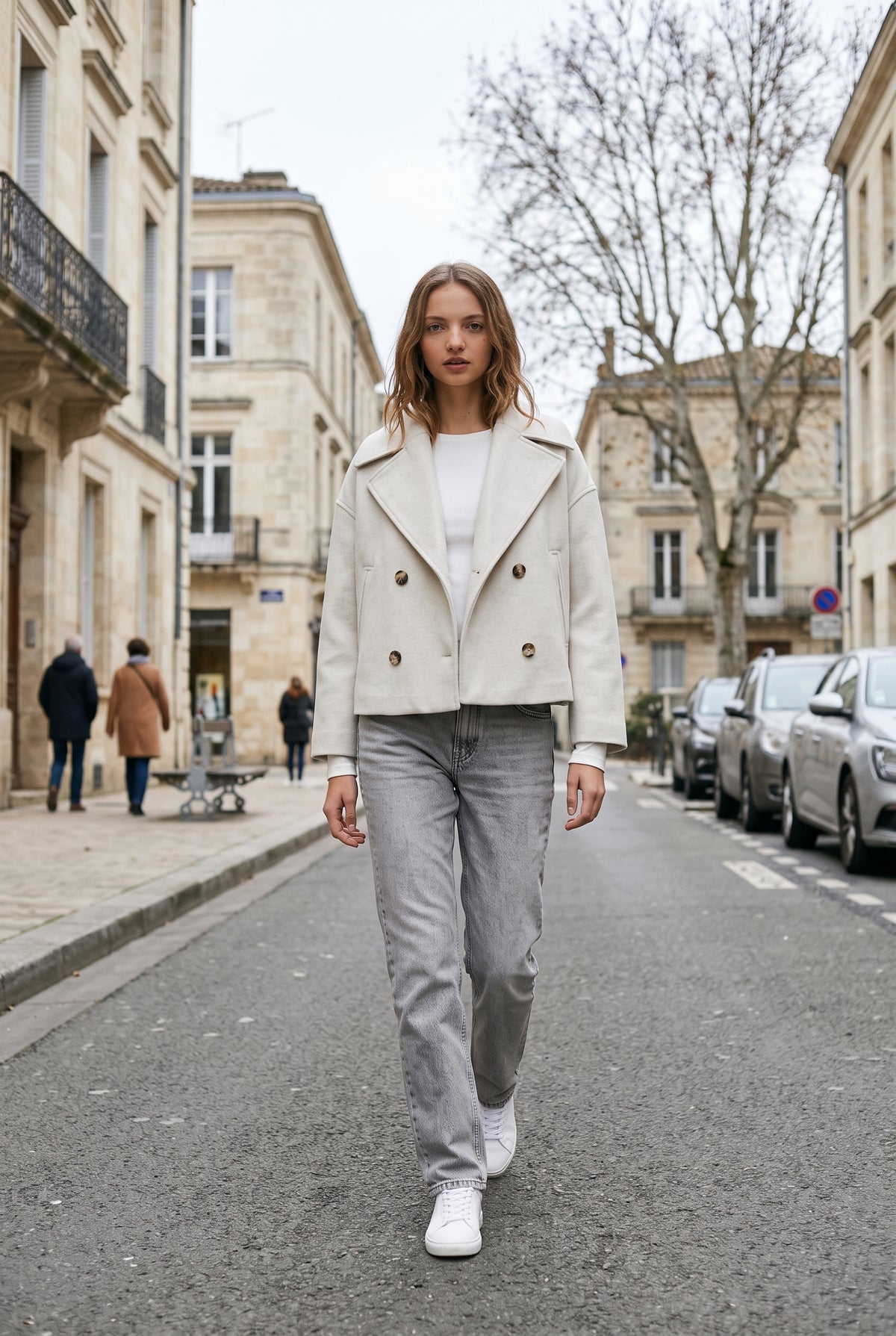 Manteau Femme | Caban Double Boutonnage Coupe Courte Col Cranté - 16