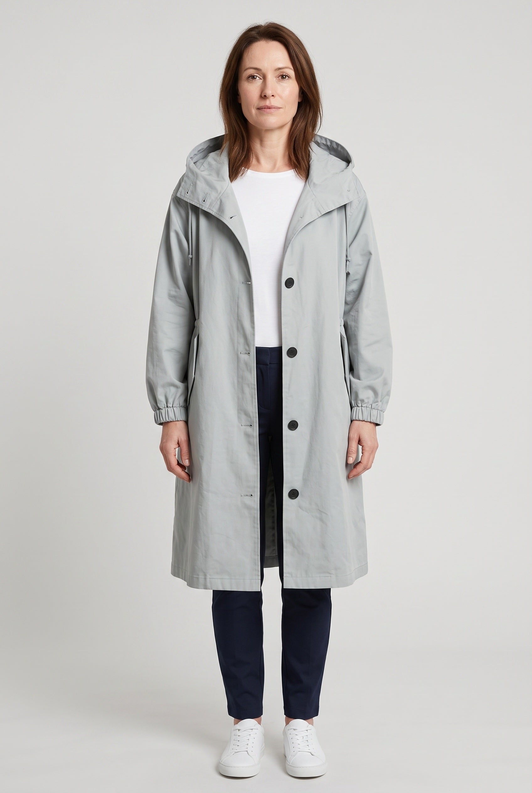 Manteau Femme | Trench Long Capuche Oversize Cordon Taille - 1