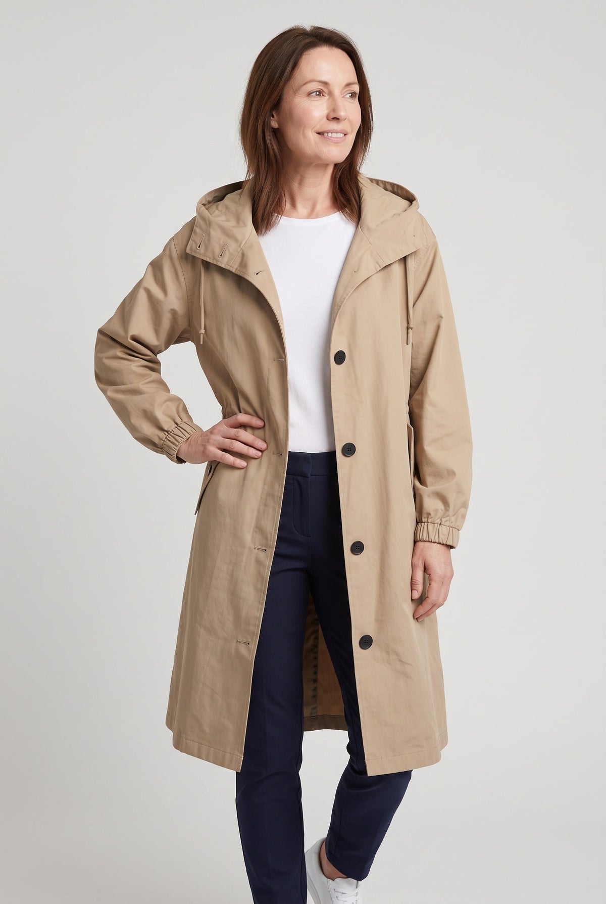 Manteau Femme | Trench Long Capuche Oversize Cordon Taille - 7
