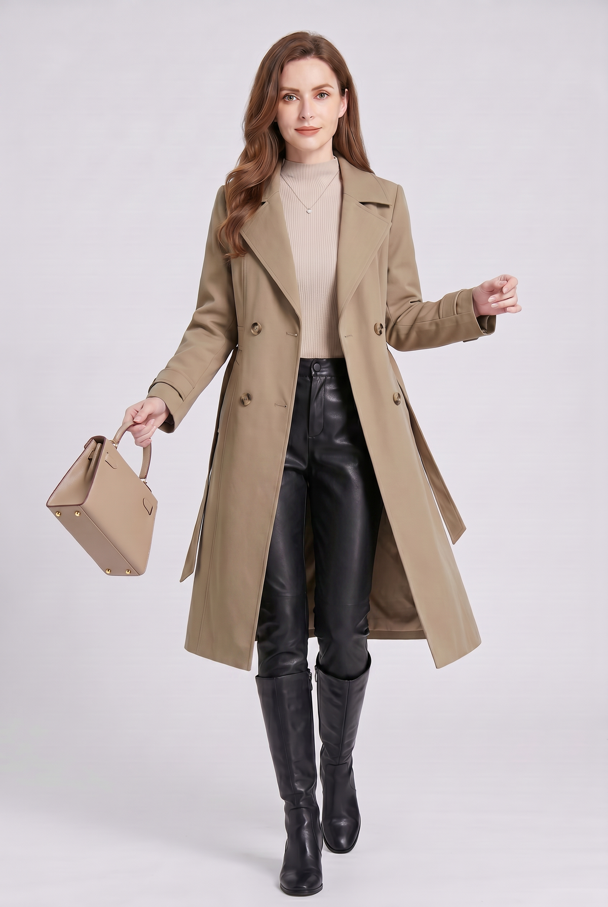 Manteau Femme | Trench Long Double Boutonnage Dos Ceinturé - 5