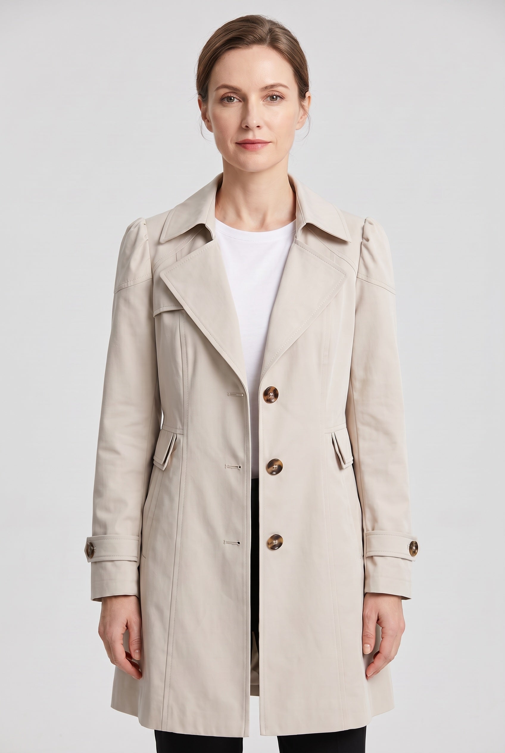 Manteau Femme | Trench Simple Boutonnage Col Cranté Court - 1