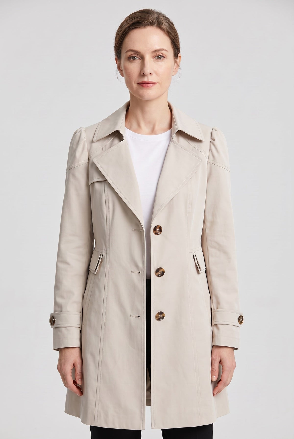 Manteau Femme | Trench Simple Boutonnage Col Cranté Court - 1