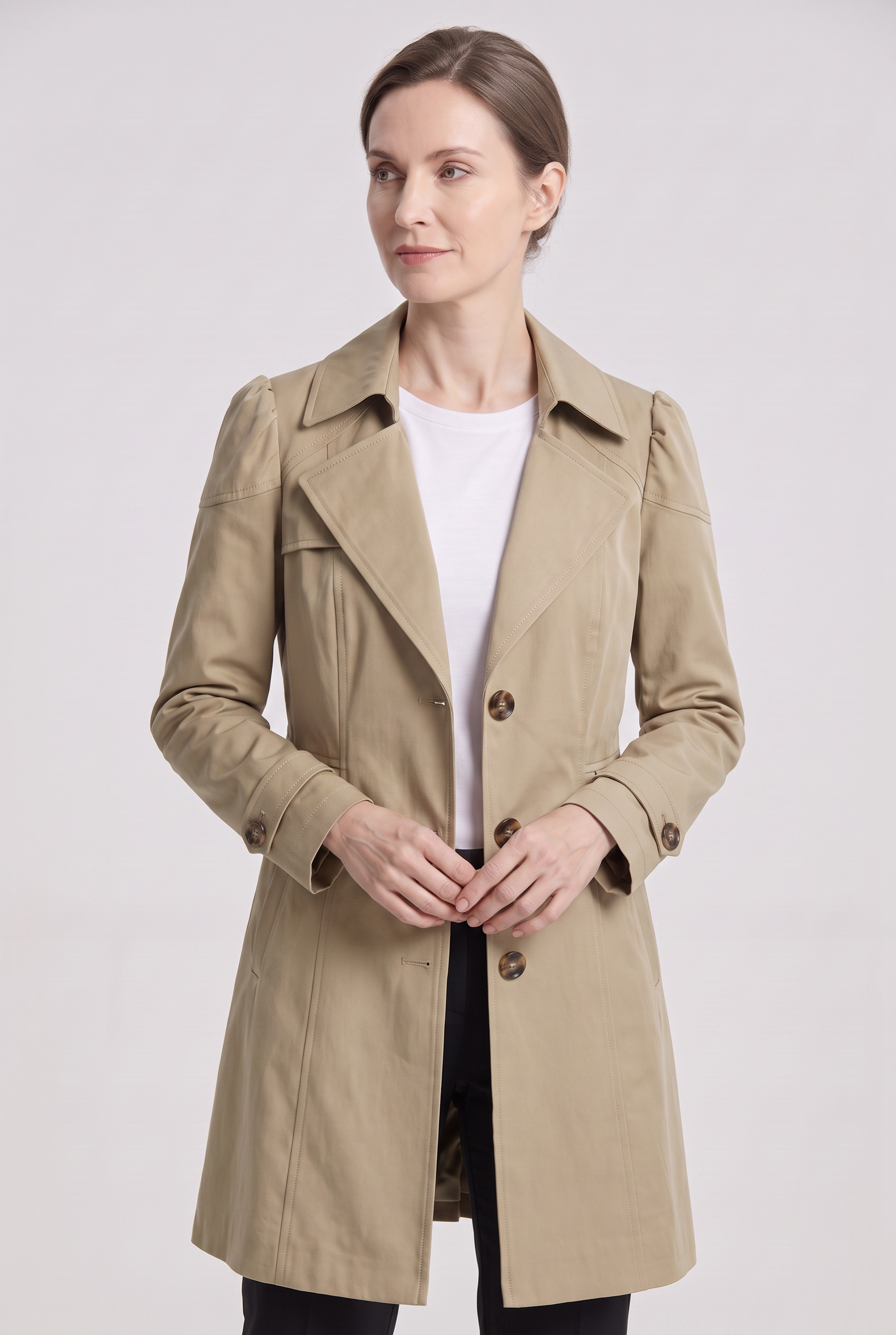 Manteau Femme | Trench Simple Boutonnage Col Cranté Court - 6