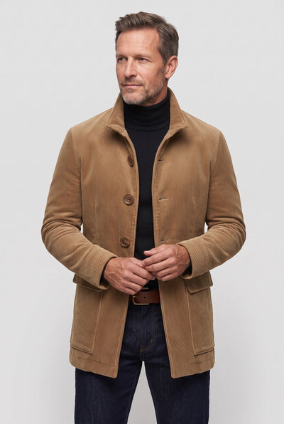 Manteau Homme | Boutonné Col Montant Velours Côtelé - 6