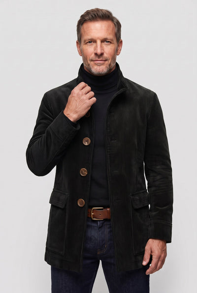 Manteau Homme | Boutonné Col Montant Velours Côtelé - 7