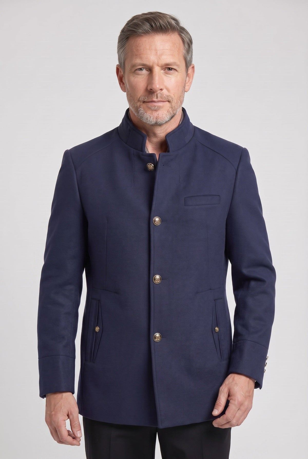 Manteau Homme | Boutonné Col Officier Poches Passepoilées - 1