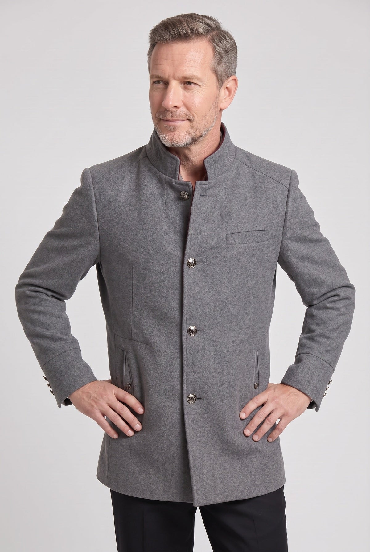 Manteau Homme | Boutonné Col Officier Poches Passepoilées - 5