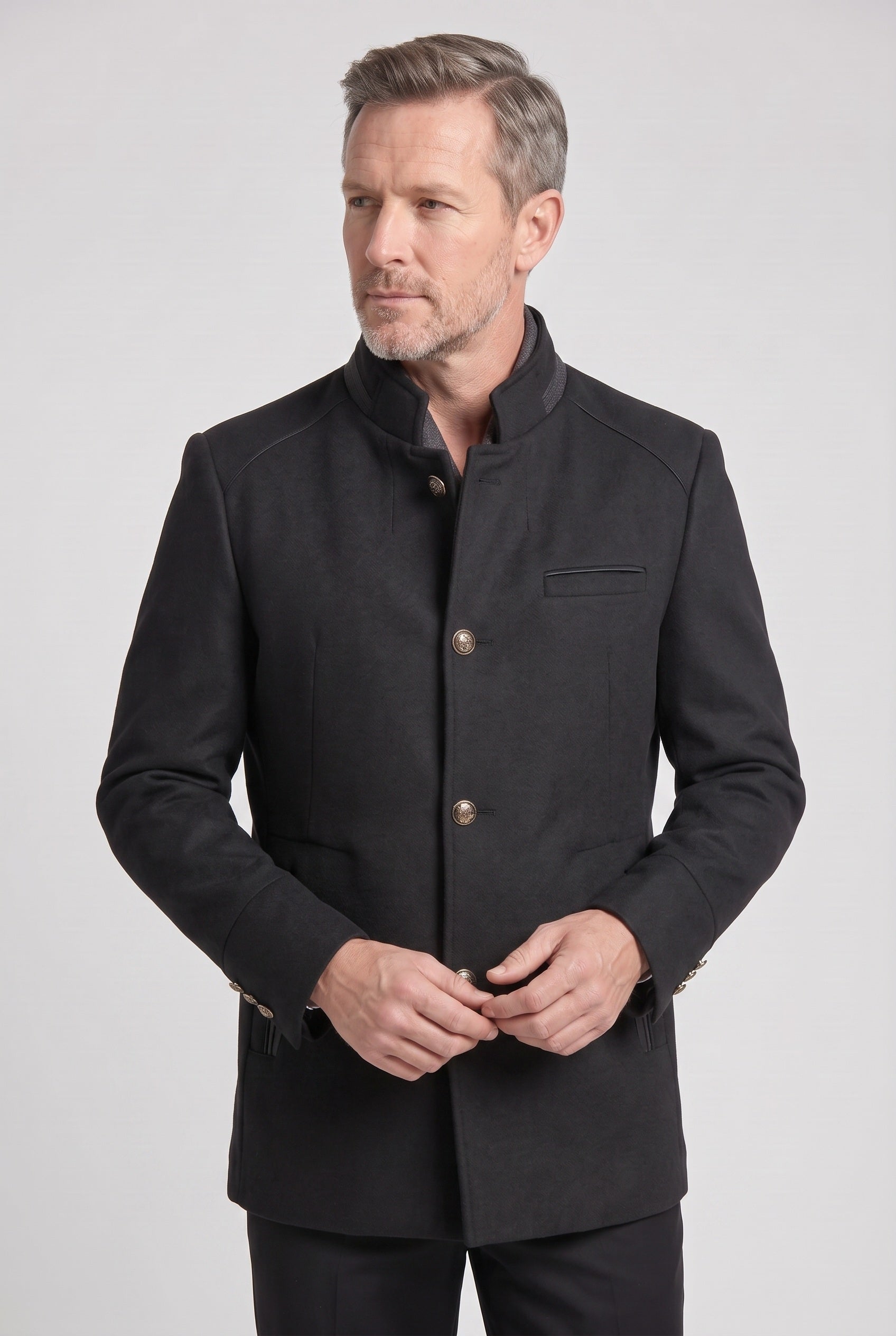 Manteau Homme | Boutonné Col Officier Poches Passepoilées - 6