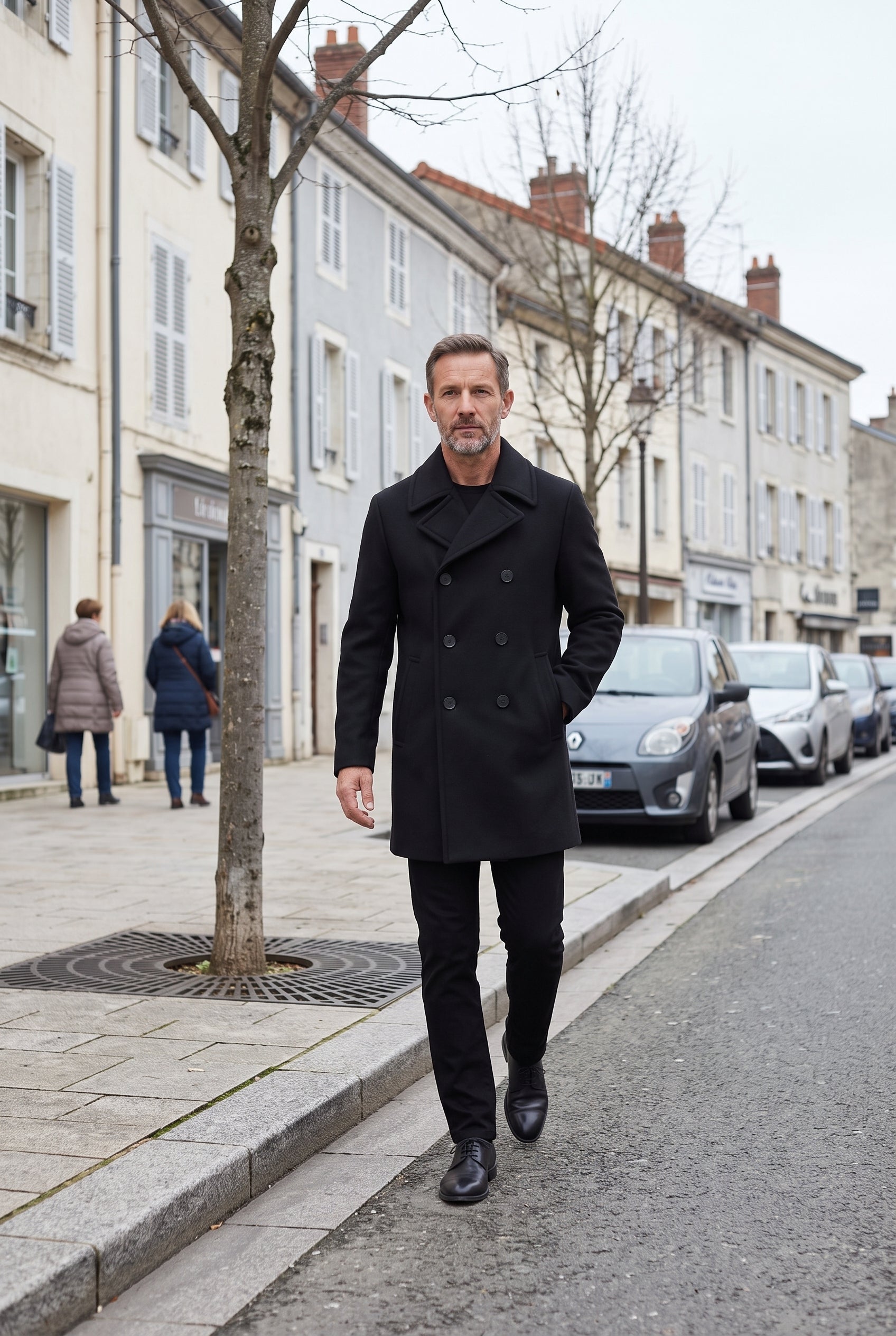 Manteau Homme | Caban Double Boutonnage Revers Larges Noir