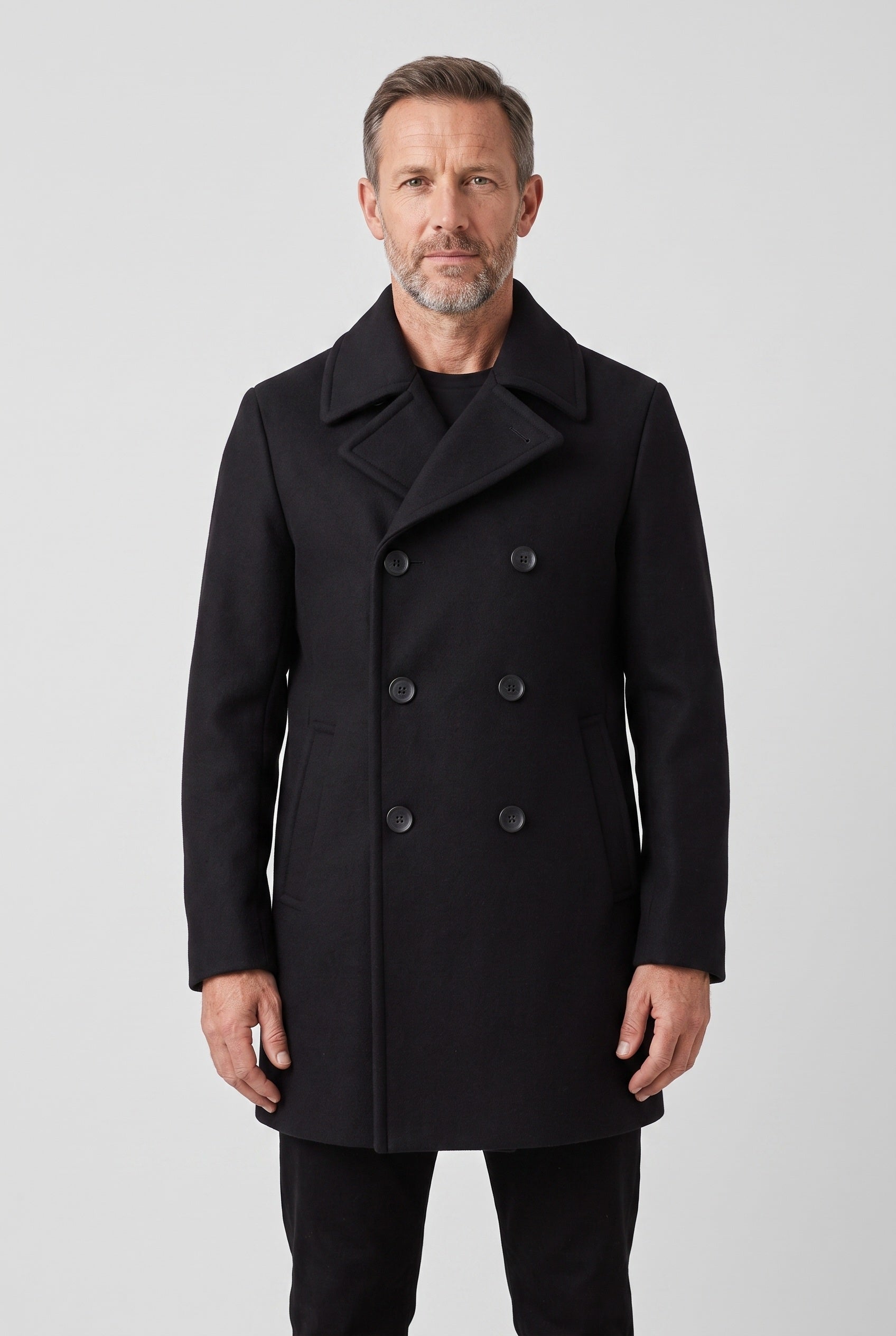 Manteau Homme | Caban Double Boutonnage Revers Larges Noir - 1