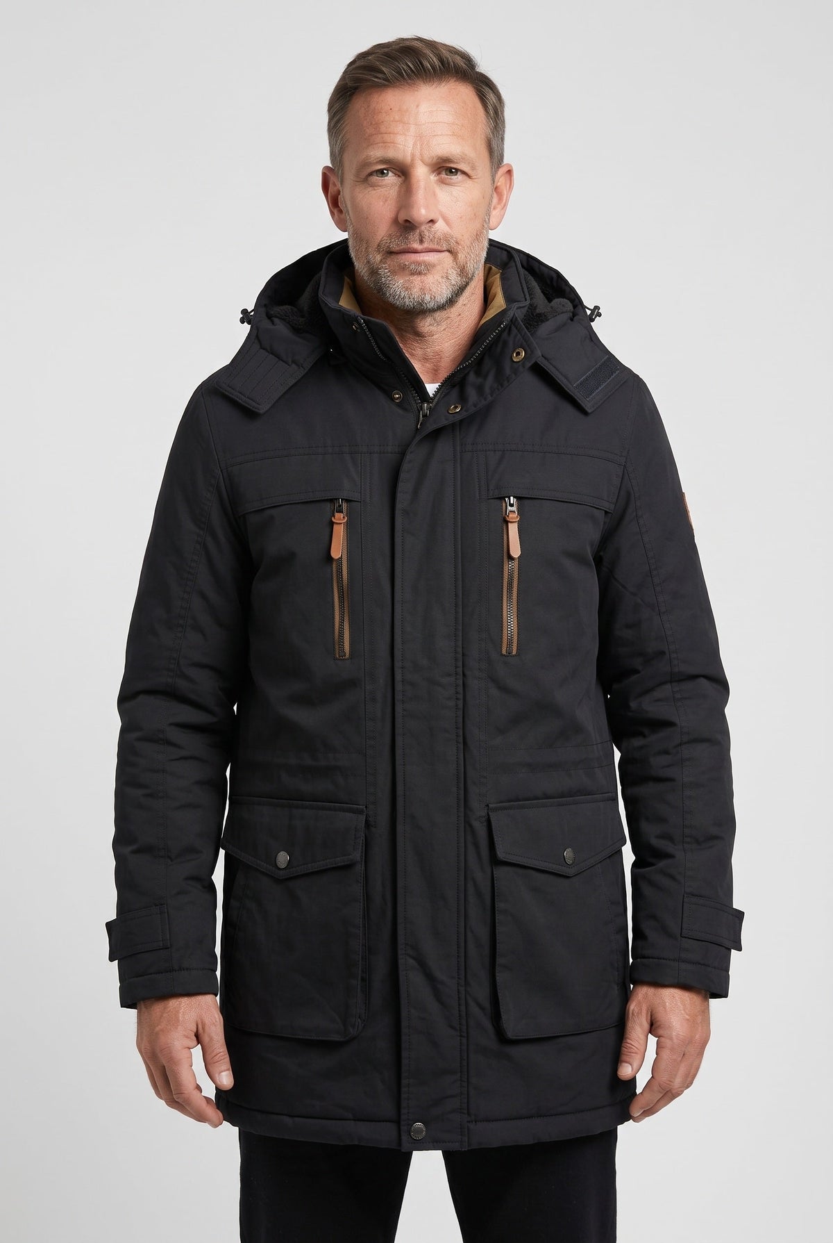 Manteau Homme | Parka Mi-Long Doublure Douce Capuche Amovible - 1