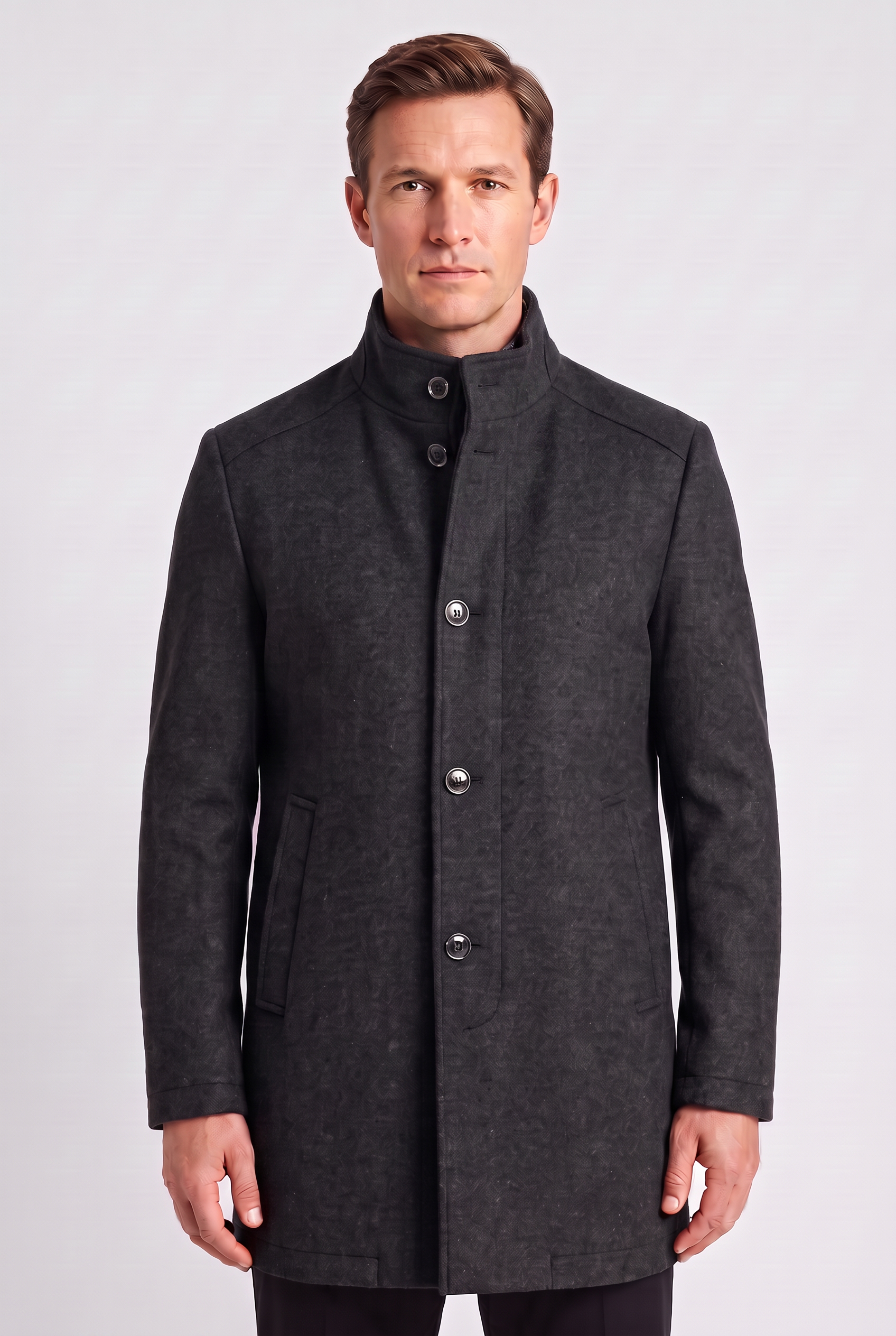 Manteau Homme | Simple Boutonnage Col Montant Poches Passepoilées - 4