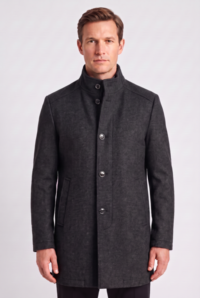 Manteau Homme | Simple Boutonnage Col Montant Poches Passepoilées - 4