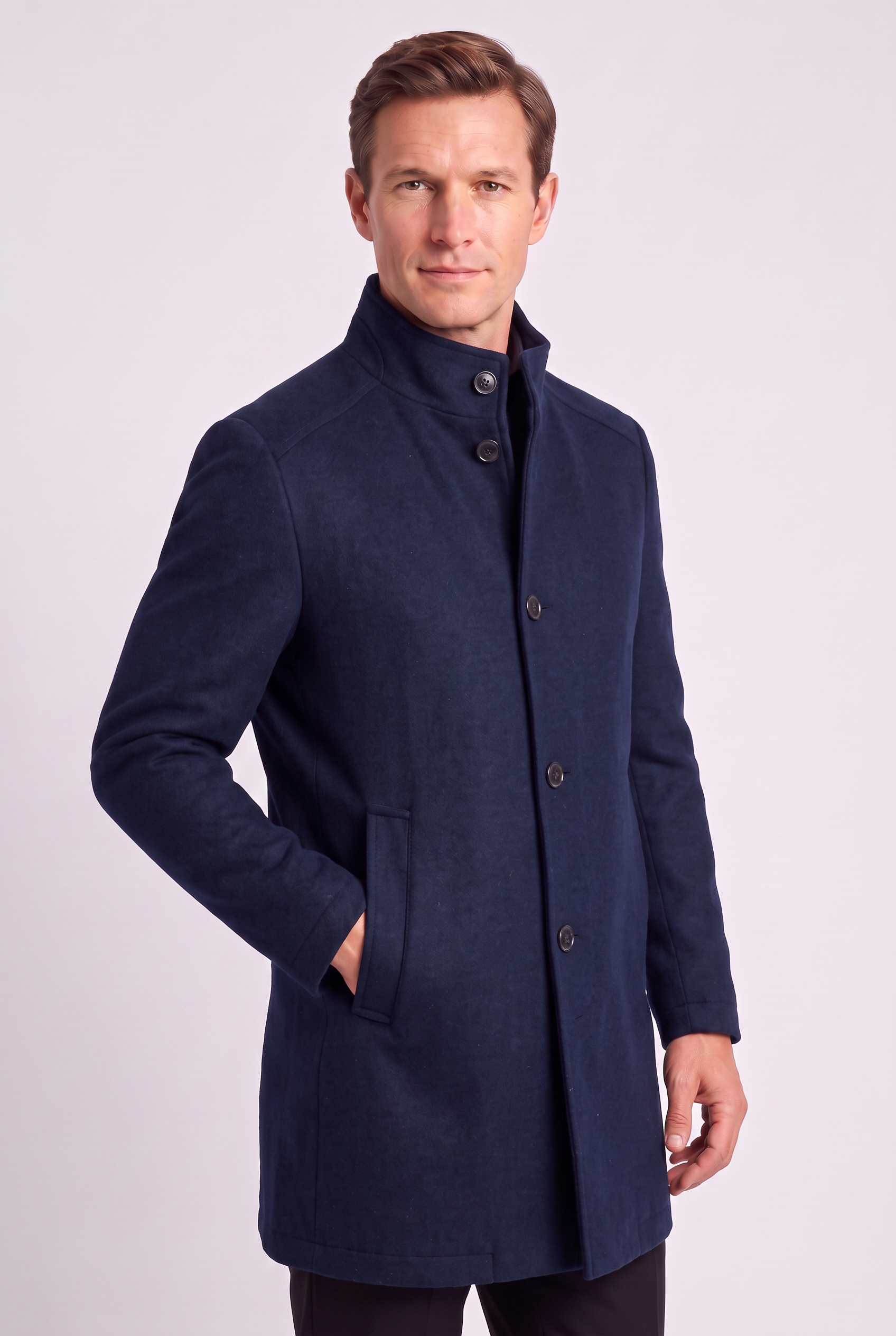 Manteau Homme | Simple Boutonnage Col Montant Poches Passepoilées - 5