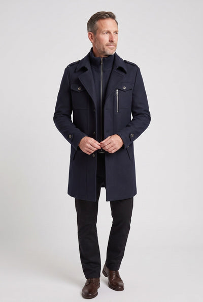Manteau Homme | Zip Intégral Col Montant Épaulettes Martingale - 6