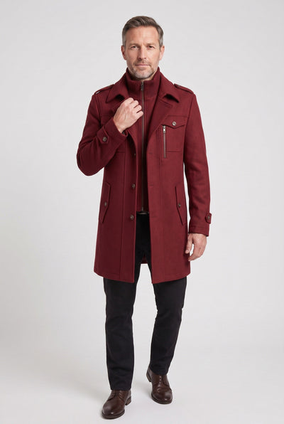 Manteau Homme | Zip Intégral Col Montant Épaulettes Martingale - 7