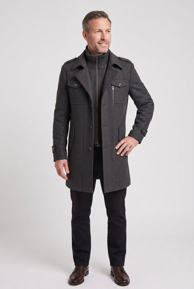Manteau Homme | Zip Intégral Col Montant Épaulettes Martingale - 8