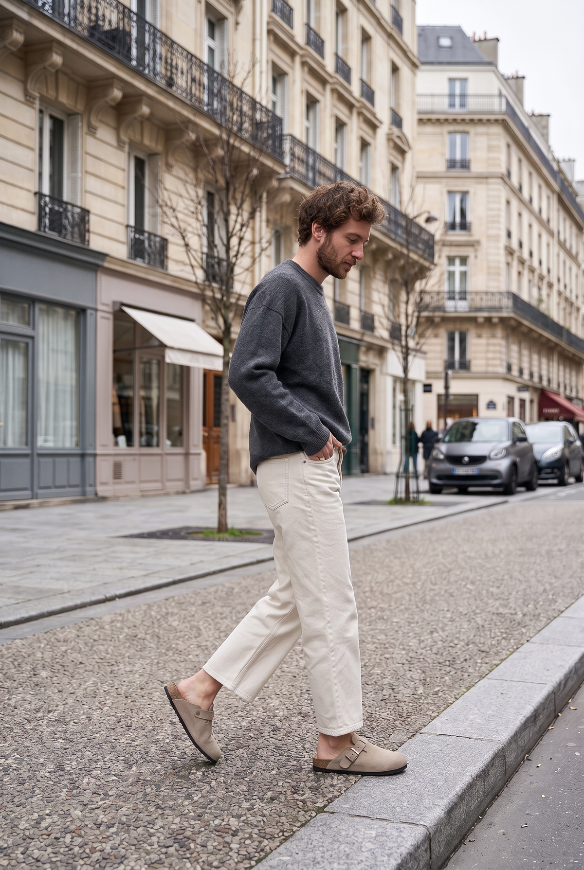 Mules Homme | Bride à Boucle Arrière Ouvert Aspect Daim Beige - 1