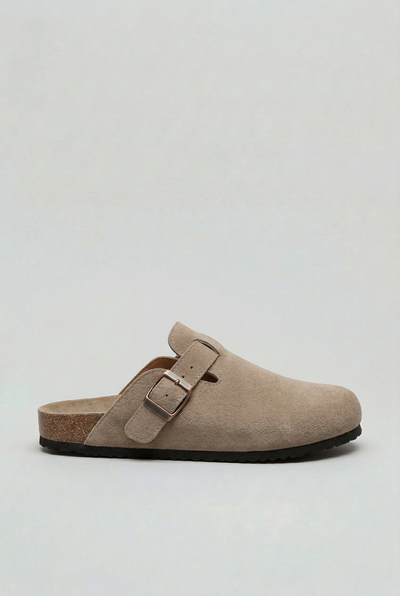 Mules Homme | Bride à Boucle Arrière Ouvert Aspect Daim Beige - 1