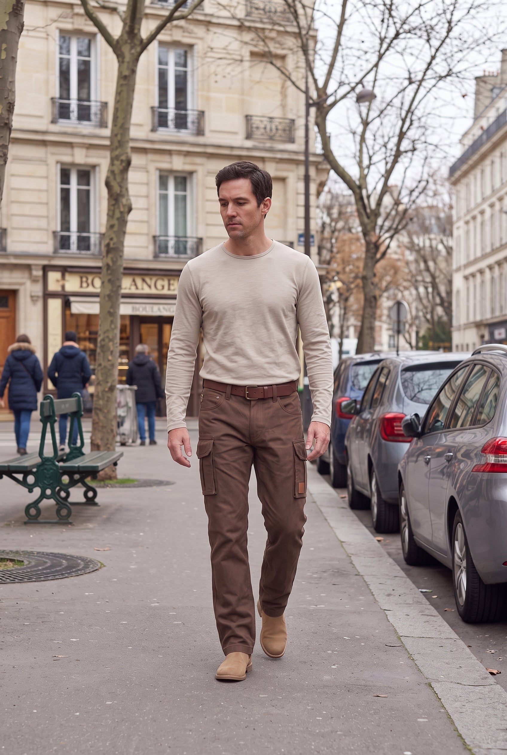Pantalon Cargo Homme | Poches À Rabat Boutonnées Coupe Droite Marron