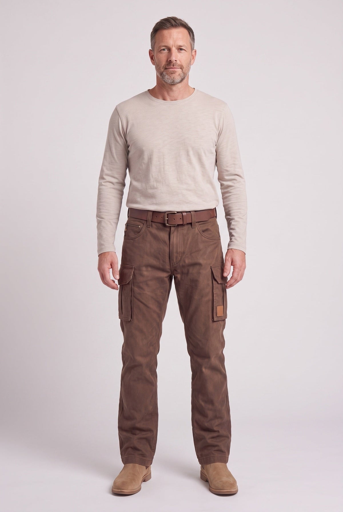 Pantalon Cargo Homme | Poches À Rabat Boutonnées Coupe Droite Marron - 2