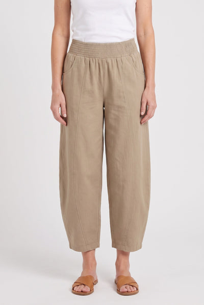 Pantalon Femme | Coupe Large Taille Élastique Froncée Bas Raccourci - 1