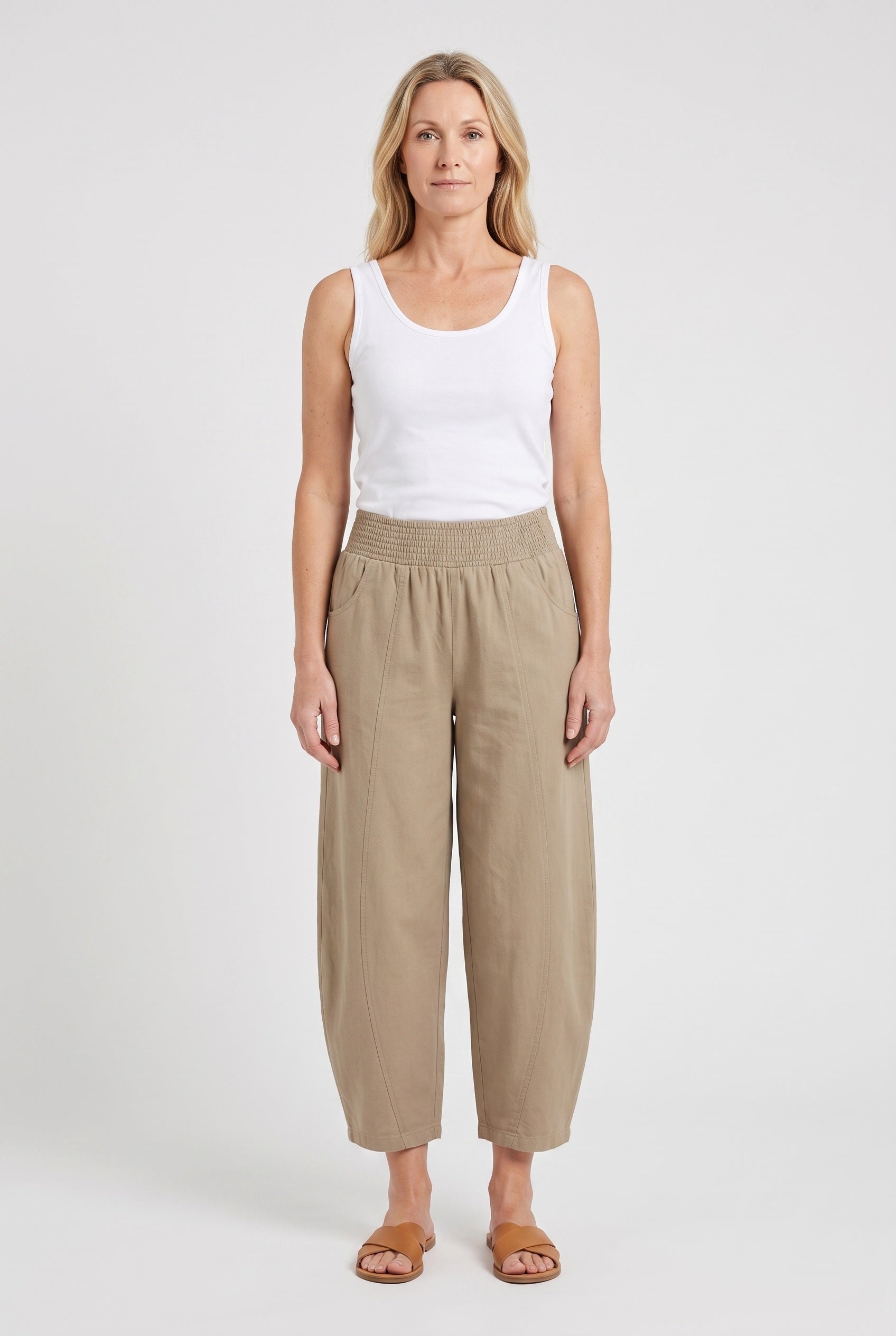 Pantalon Femme | Coupe Large Taille Élastique Froncée Bas Raccourci - 2