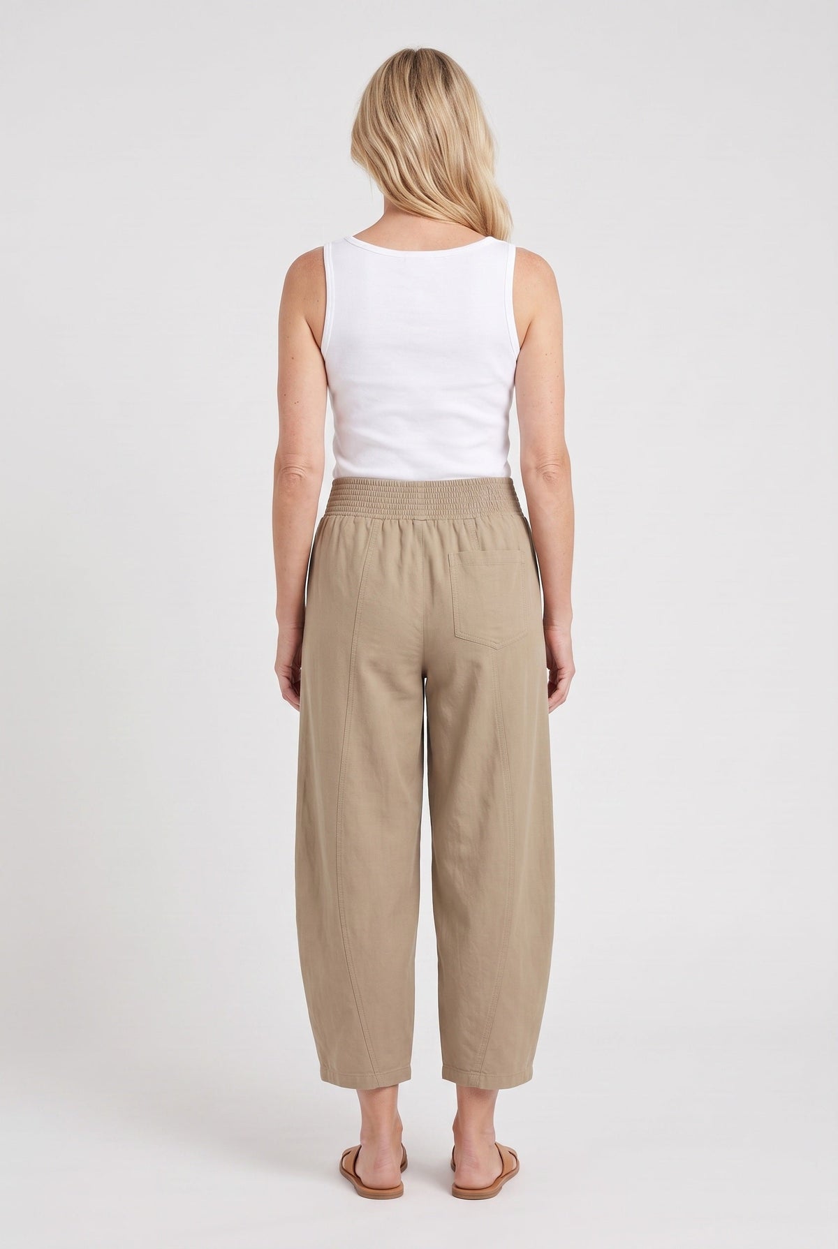 Pantalon Femme | Coupe Large Taille Élastique Froncée Bas Raccourci - 3