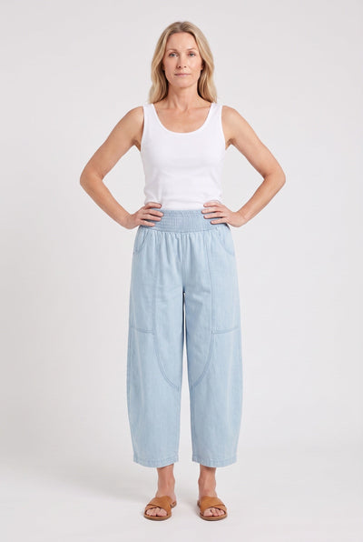 Pantalon Femme | Coupe Large Taille Élastique Froncée Bas Raccourci - 5