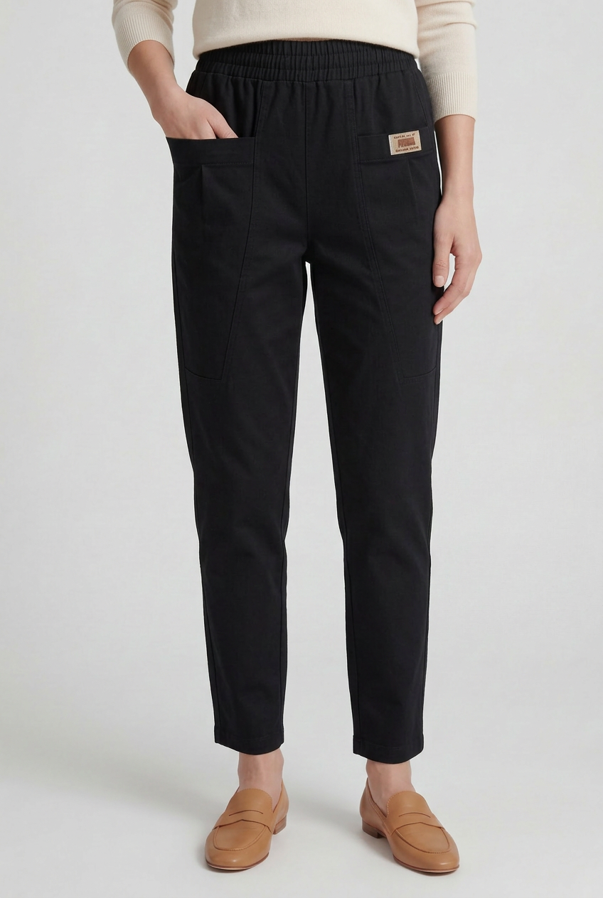 Pantalon Femme | Taille Élastique Coupe Droite Poches Plaquées - 5