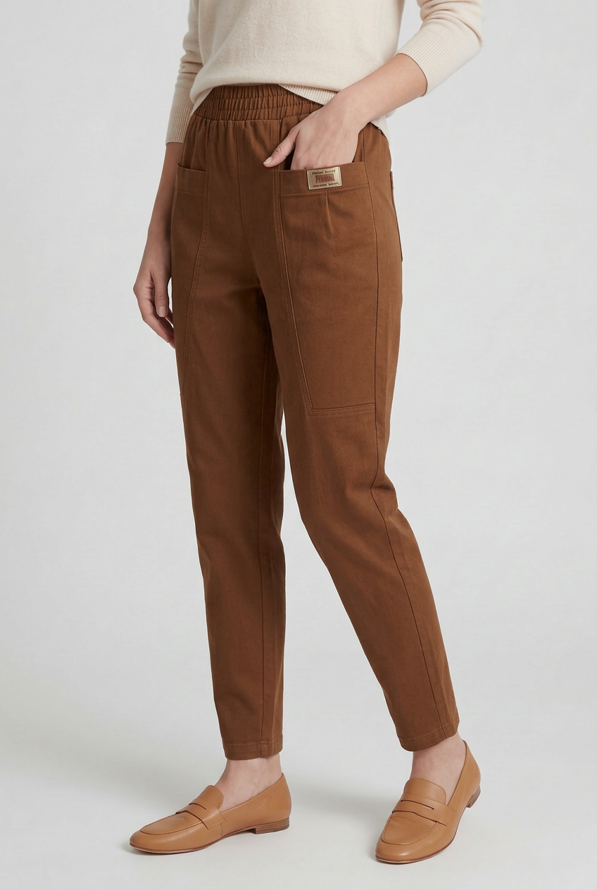 Pantalon Femme | Taille Élastique Coupe Droite Poches Plaquées - 7