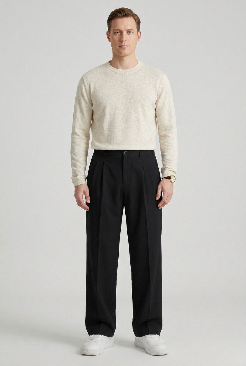 Pantalon Homme | Habillé Pinces Taille Haute Coupe Droite - 2
