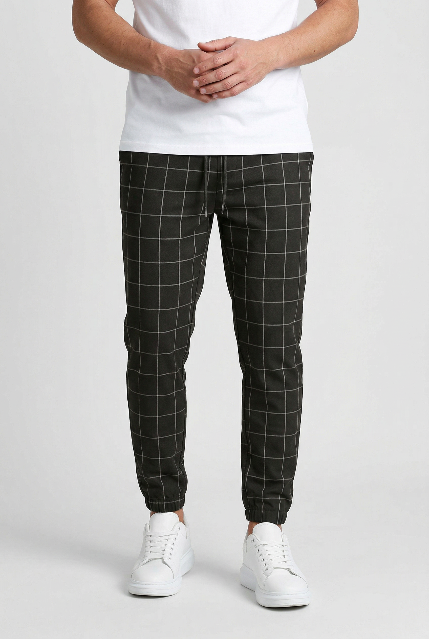 Pantalon Homme | Taille Élastique Coupe Fuselée Grands Carreaux - 1