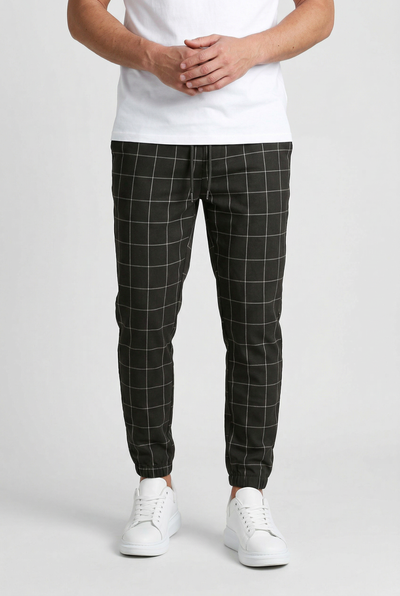 Pantalon Homme | Taille Élastique Coupe Fuselée Grands Carreaux - 1