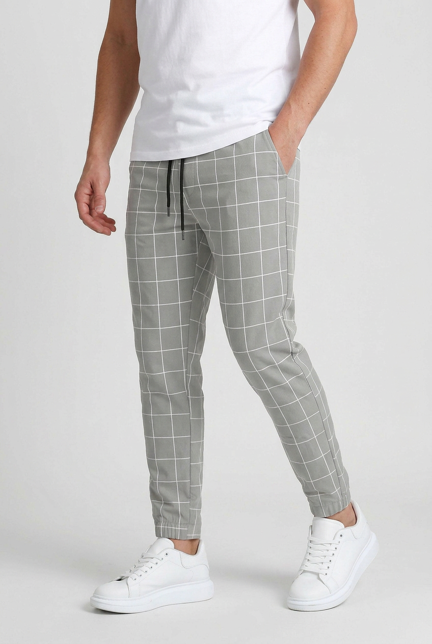 Pantalon Homme | Taille Élastique Coupe Fuselée Grands Carreaux - 5