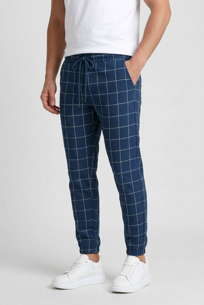 Pantalon Homme | Taille Élastique Coupe Fuselée Grands Carreaux - 6