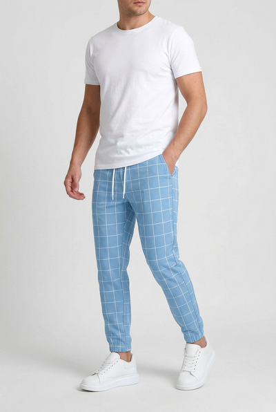 Pantalon Homme | Taille Élastique Coupe Fuselée Grands Carreaux - 7
