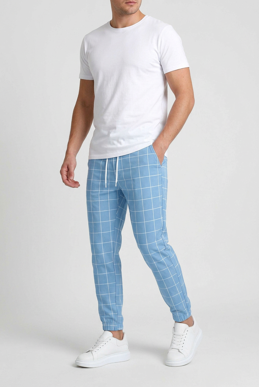 Pantalon Homme | Taille Élastique Coupe Fuselée Grands Carreaux - 7