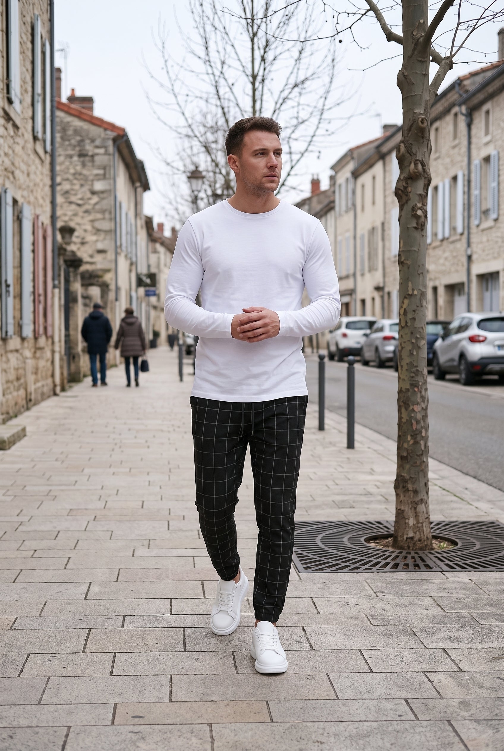 Pantalon Homme | Taille Élastique Coupe Fuselée Grands Carreaux - 8