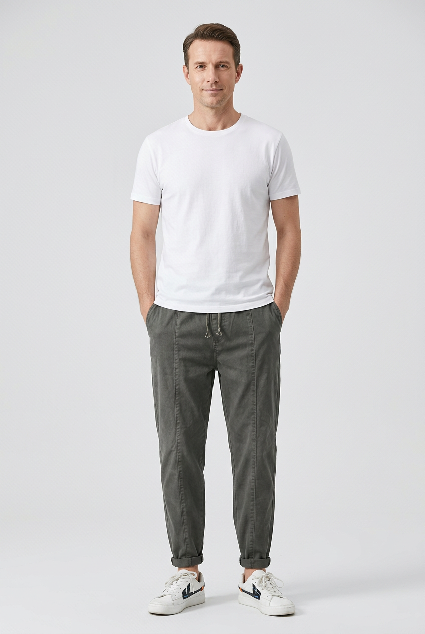 Pantalon Homme | Taille Élastique Coupe Fuselée Ourlet Retroussé - 2