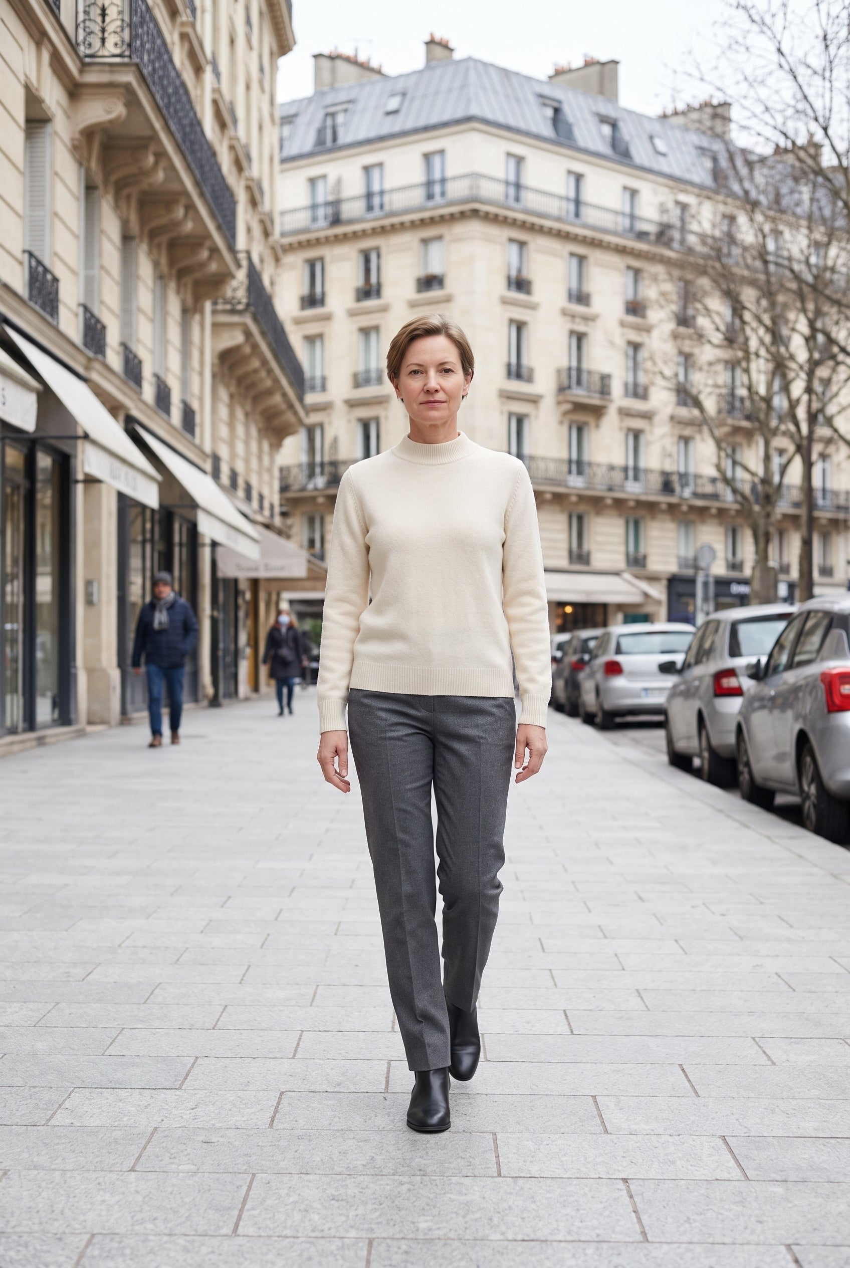 Pull Femme | Col Montant Court Maille Fine Bords Côtelés - Crème