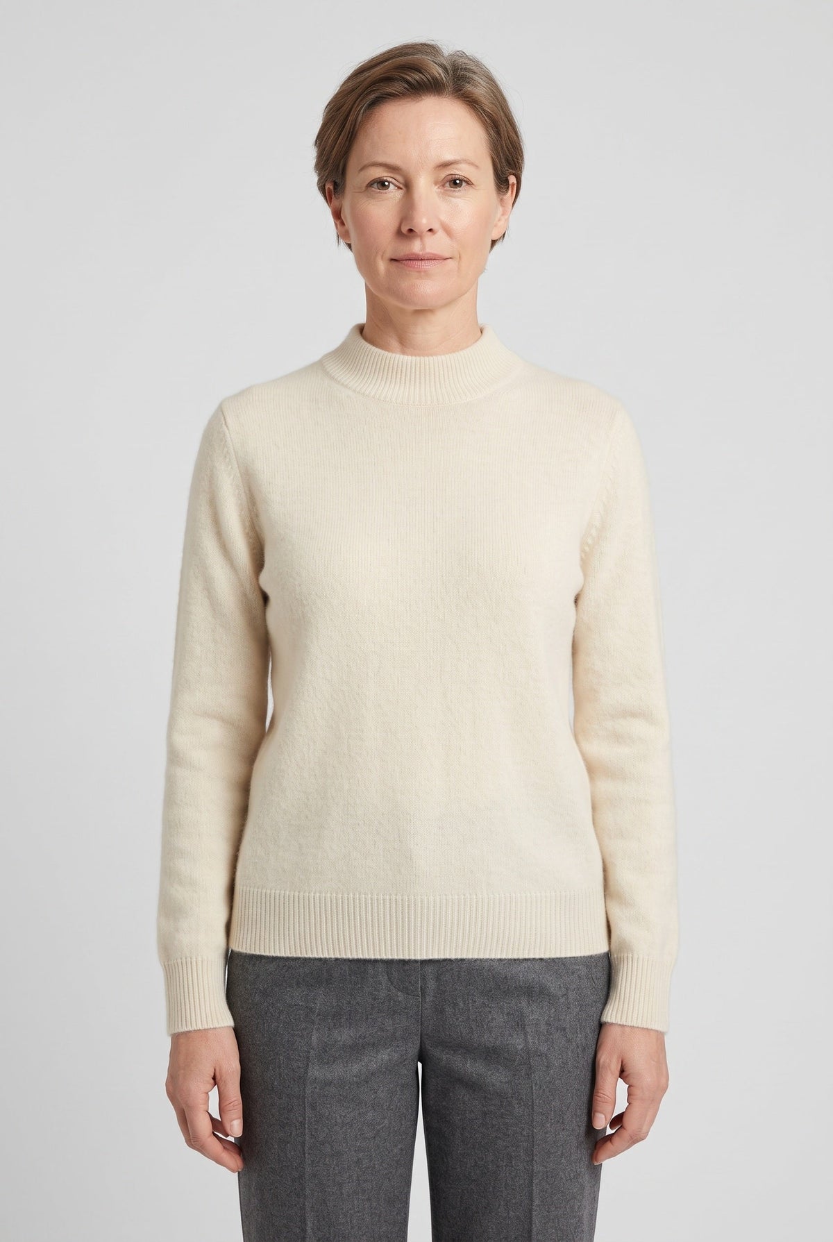 Pull Femme | Col Montant Court Maille Fine Bords Côtelés - 1