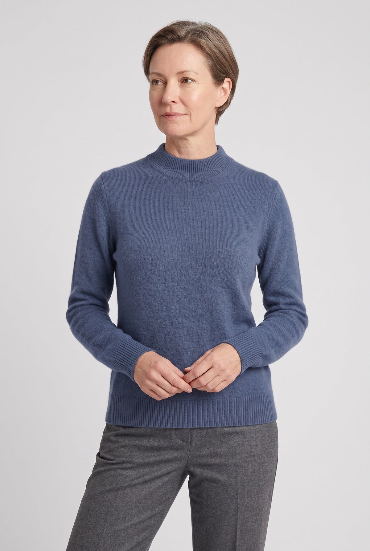 Pull Femme | Col Montant Court Maille Fine Bords Côtelés - 7