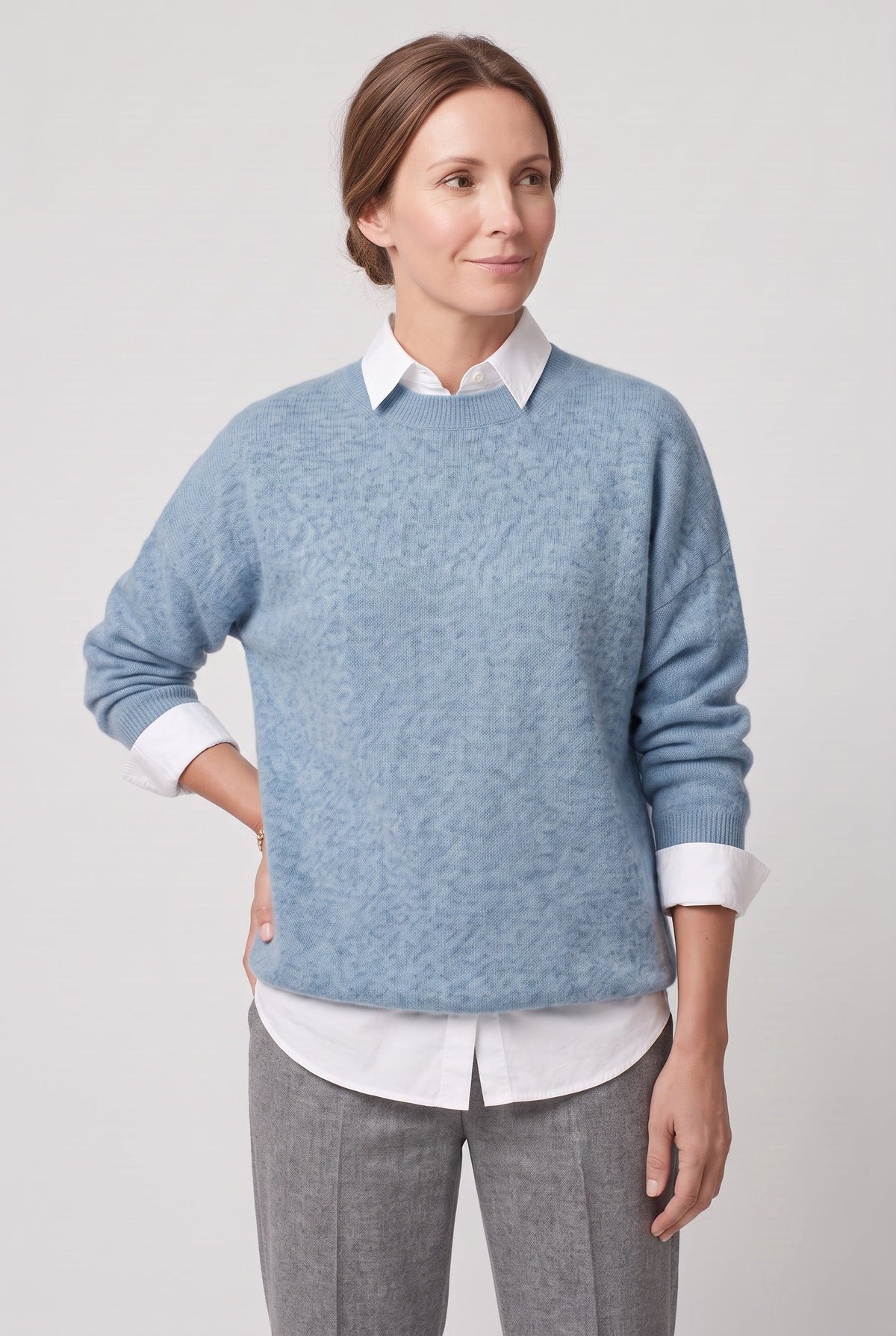Pull Femme | Col Rond Côtelé Épaules Tombantes Ourlet Arrondi - 8