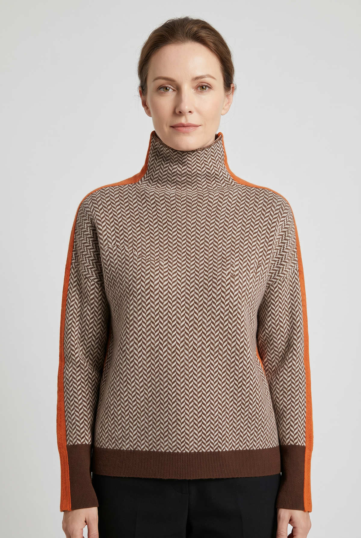 Pull Femme | Col Roulé Chevrons Bande Contrastée - 1