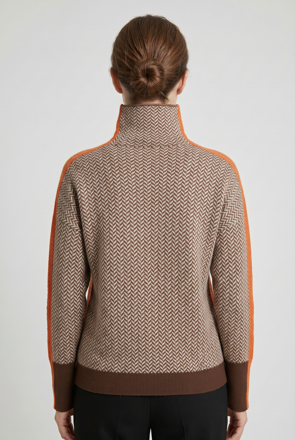 Pull Femme | Col Roulé Chevrons Bande Contrastée - 2